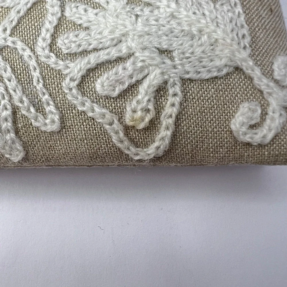 Linen Embroidered Photo Frame 4x6‎ Beige White Floral Cottage Boho Shabby Chic